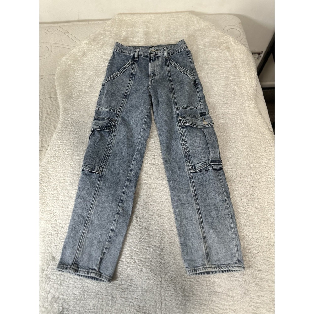 Express Straight Ankle Cargo Blue Denim Jeans Size 0 Regular Pants Stretch‎